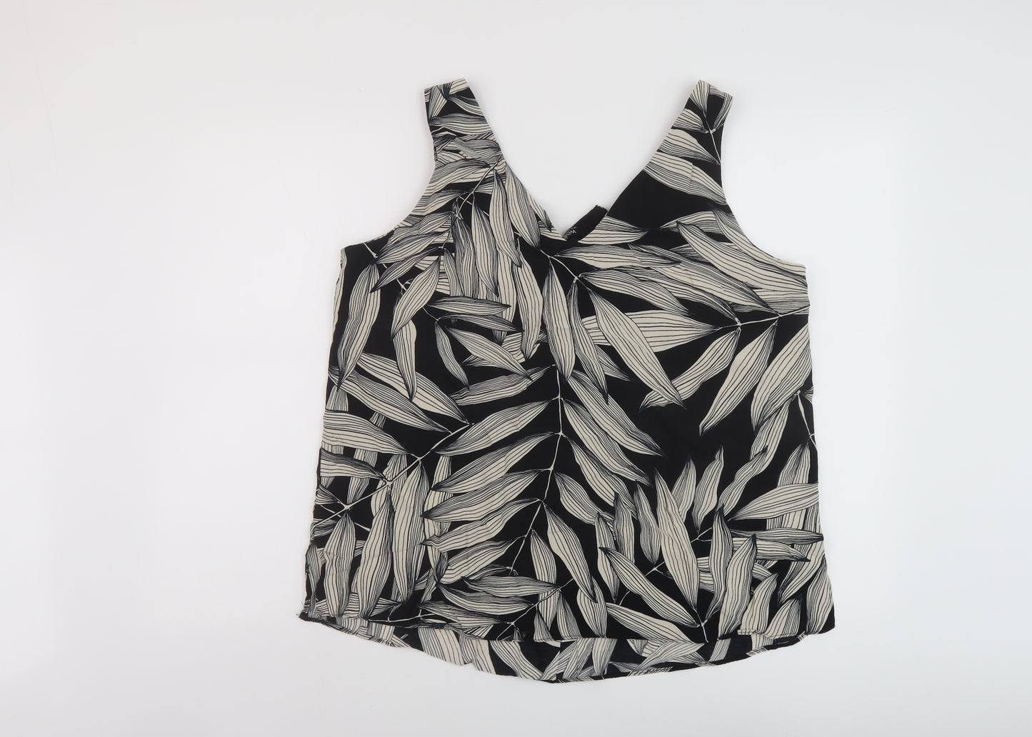 Wallis Womens Black Geometric Viscose Basic Tank Size 16 V-Neck