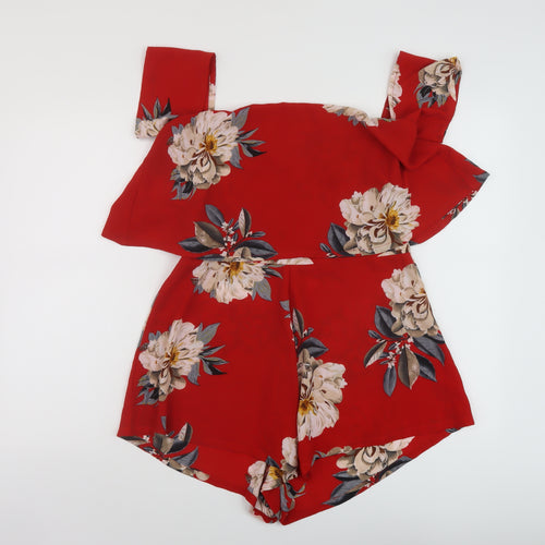 Missguided Womens Red Floral Polyester Playsuit One-Piece Size 12 Zip