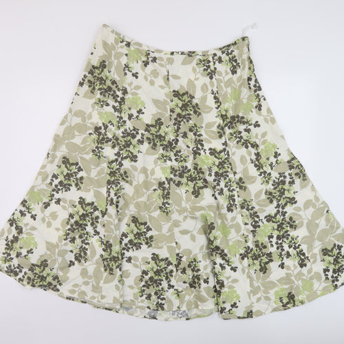 Marks and Spencer Womens Green Geometric Viscose A-Line Skirt Size 16 Zip
