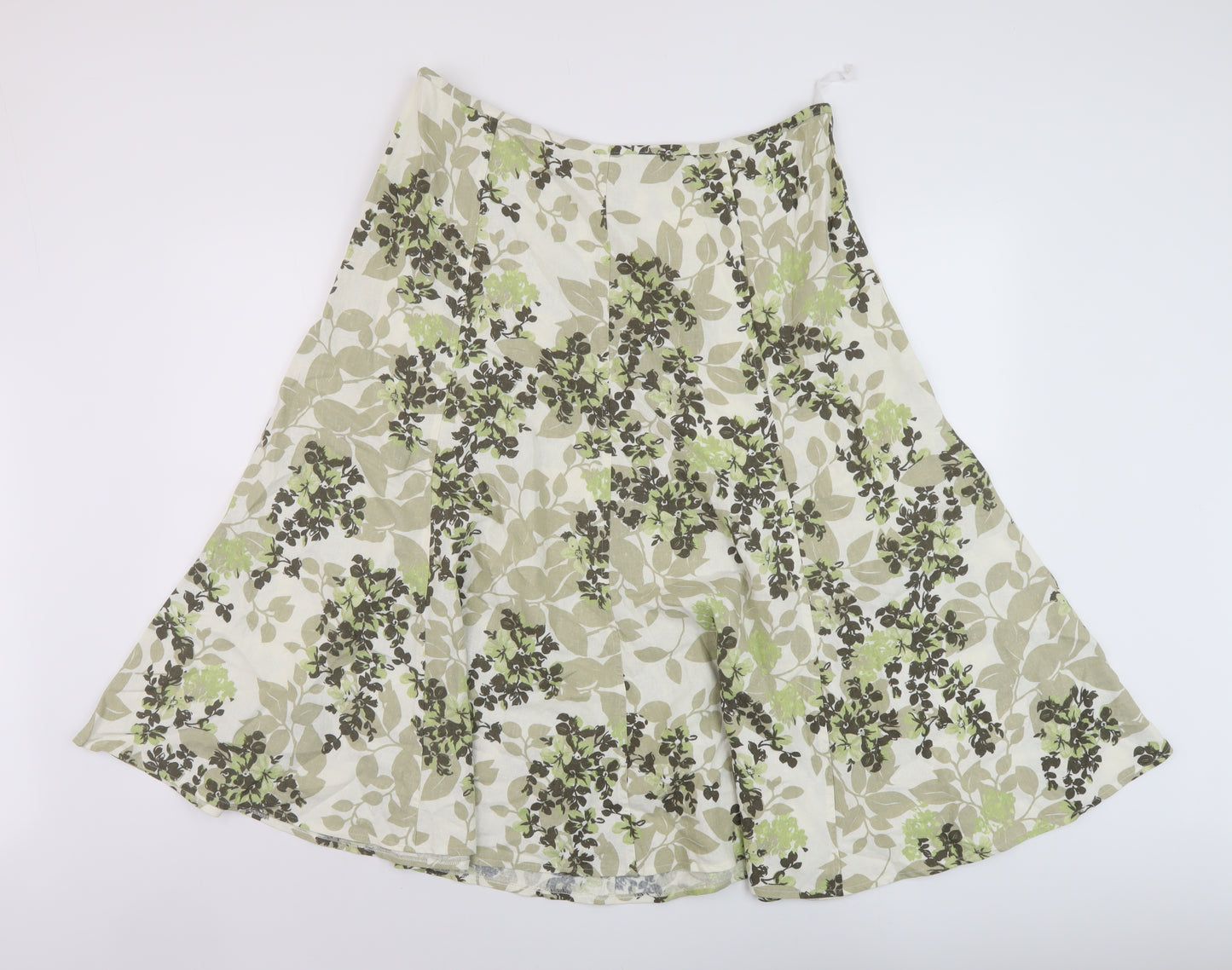 Marks and Spencer Womens Green Geometric Viscose A-Line Skirt Size 16 Zip