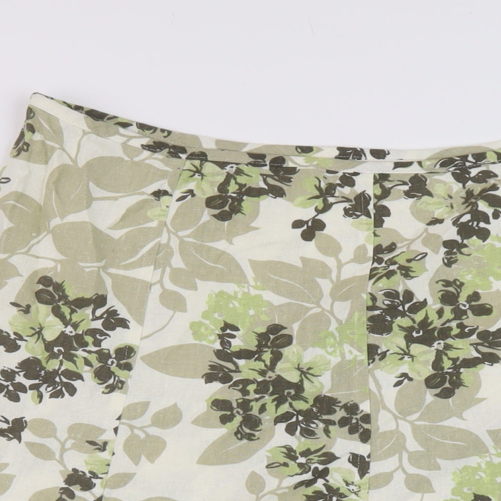 Marks and Spencer Womens Green Geometric Viscose A-Line Skirt Size 16 Zip