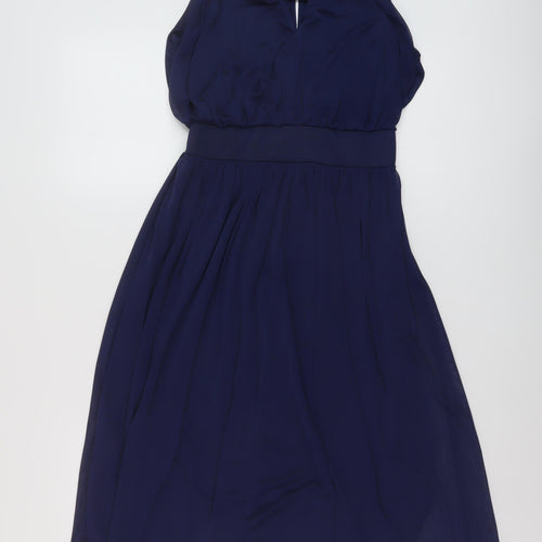 Dorothy Perkins Womens Blue Polyester A-Line Size 10 Round Neck Button
