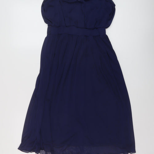 Dorothy Perkins Womens Blue Polyester A-Line Size 10 Round Neck Button