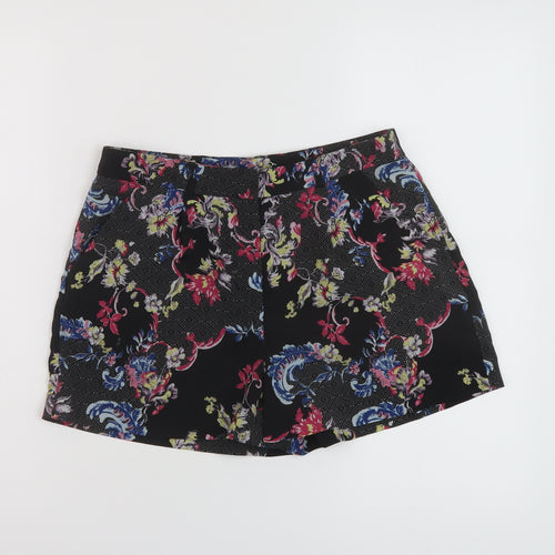 Select Womens Black Floral Polyester Basic Shorts Size 6 L3 in Regular Zip