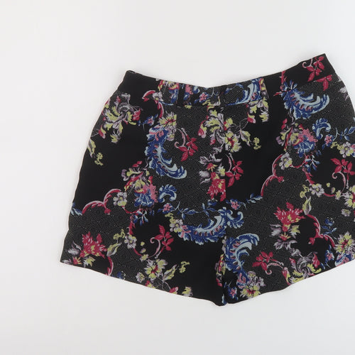 Select Womens Black Floral Polyester Basic Shorts Size 6 L3 in Regular Zip