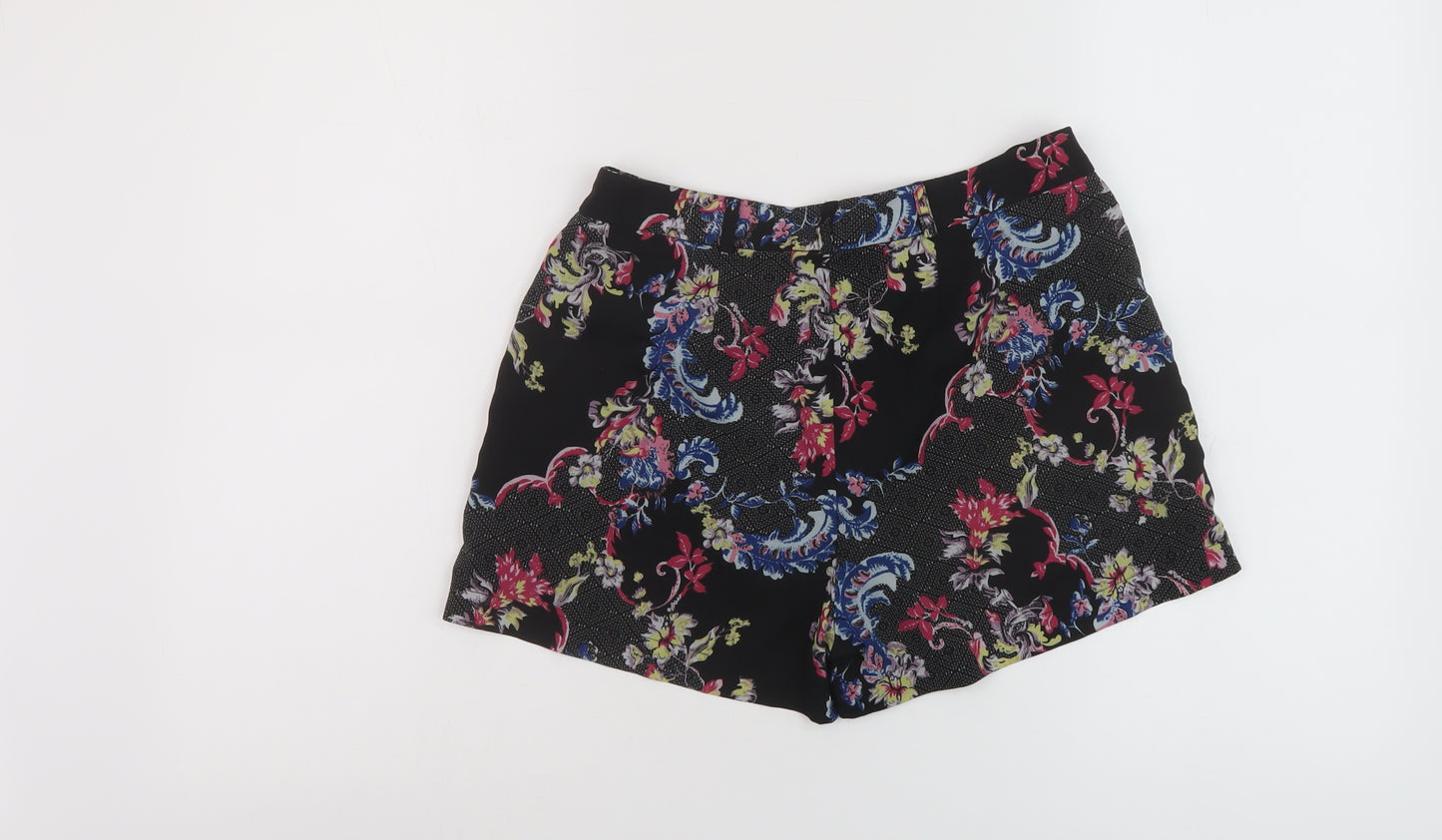 Select Womens Black Floral Polyester Basic Shorts Size 6 L3 in Regular Zip