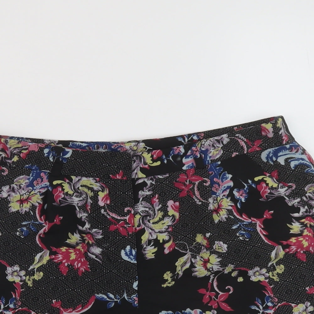 Select Womens Black Floral Polyester Basic Shorts Size 6 L3 in Regular Zip