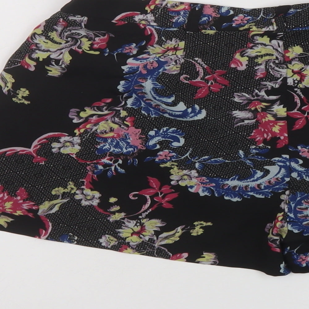 Select Womens Black Floral Polyester Basic Shorts Size 6 L3 in Regular Zip