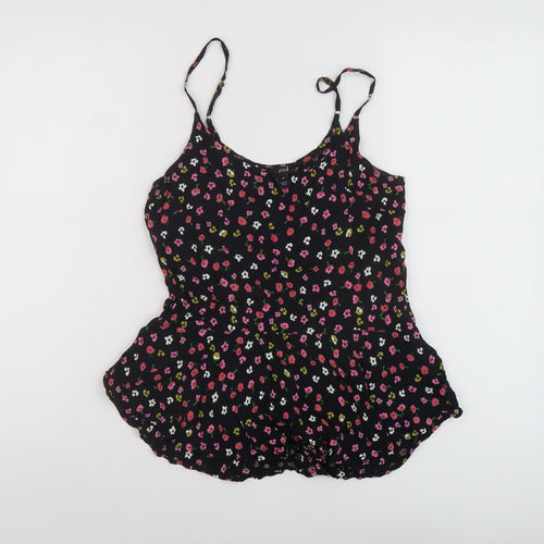 River Island Womens Black Floral Viscose Basic Tank Size 8 Round Neck