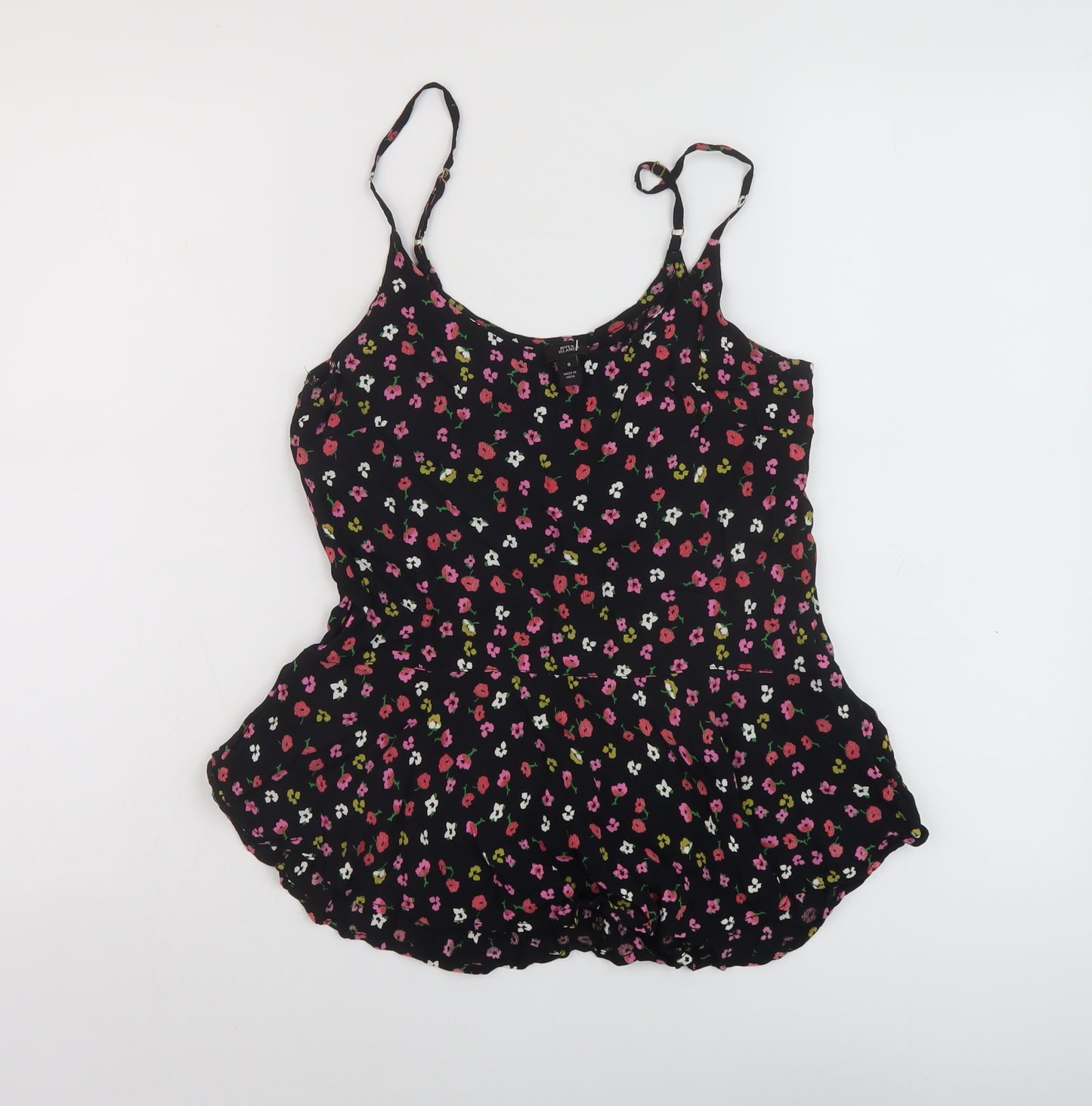 River Island Womens Black Floral Viscose Basic Tank Size 8 Round Neck