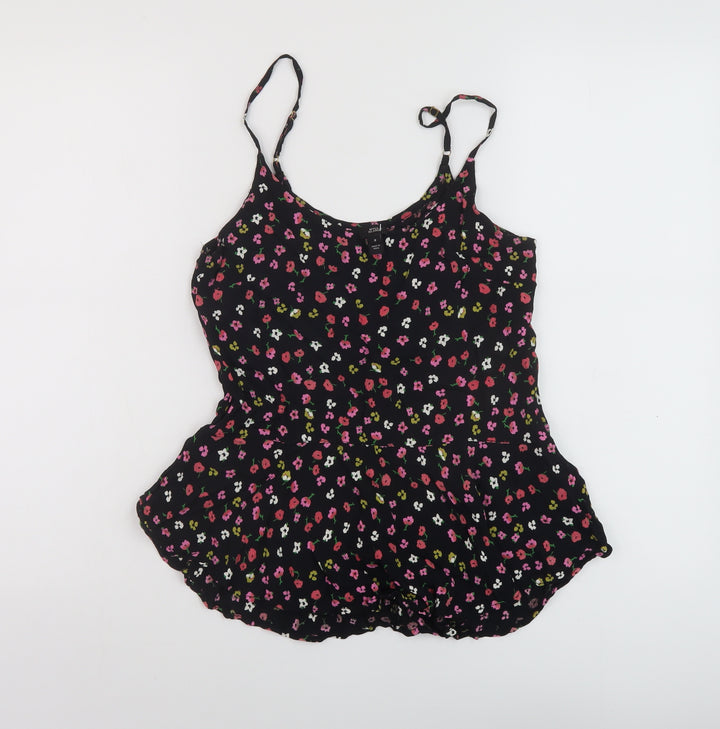 River Island Womens Black Floral Viscose Basic Tank Size 8 Round Neck