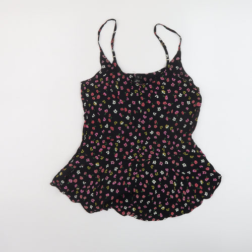 River Island Womens Black Floral Viscose Basic Tank Size 8 Round Neck