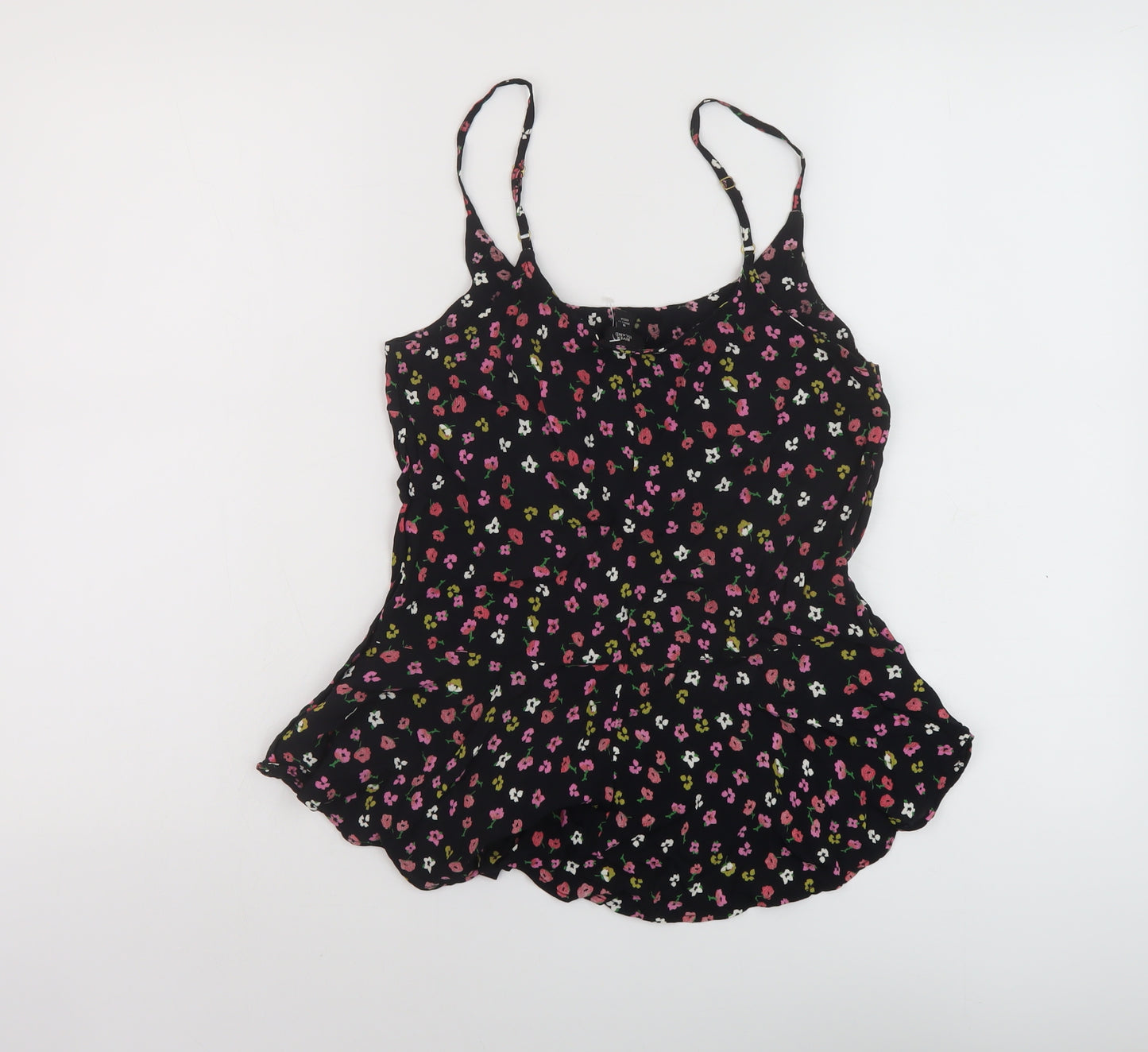 River Island Womens Black Floral Viscose Basic Tank Size 8 Round Neck