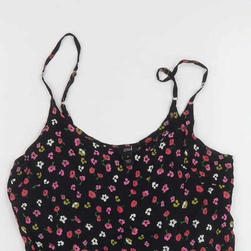 River Island Womens Black Floral Viscose Basic Tank Size 8 Round Neck