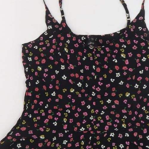 River Island Womens Black Floral Viscose Basic Tank Size 8 Round Neck