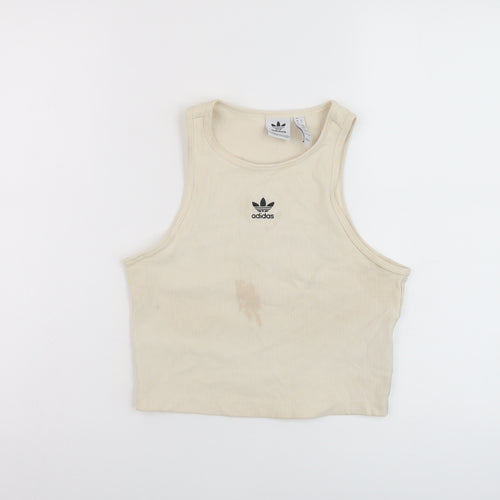 adidas Womens Beige Cotton Cropped Tank Size 12 Round Neck Pullover