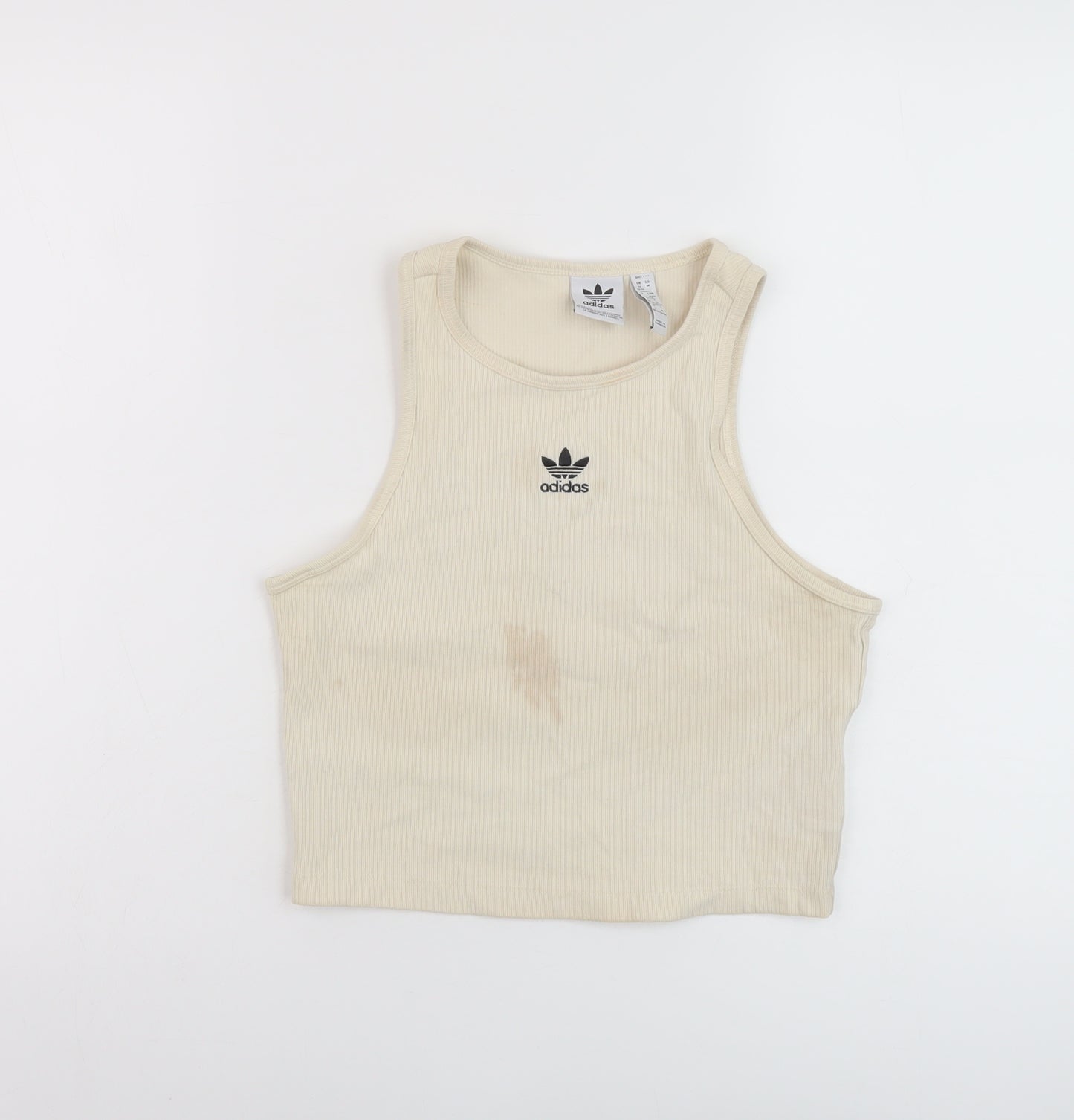 adidas Womens Beige Cotton Cropped Tank Size 12 Round Neck Pullover