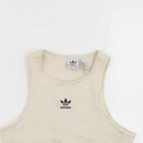 adidas Womens Beige Cotton Cropped Tank Size 12 Round Neck Pullover