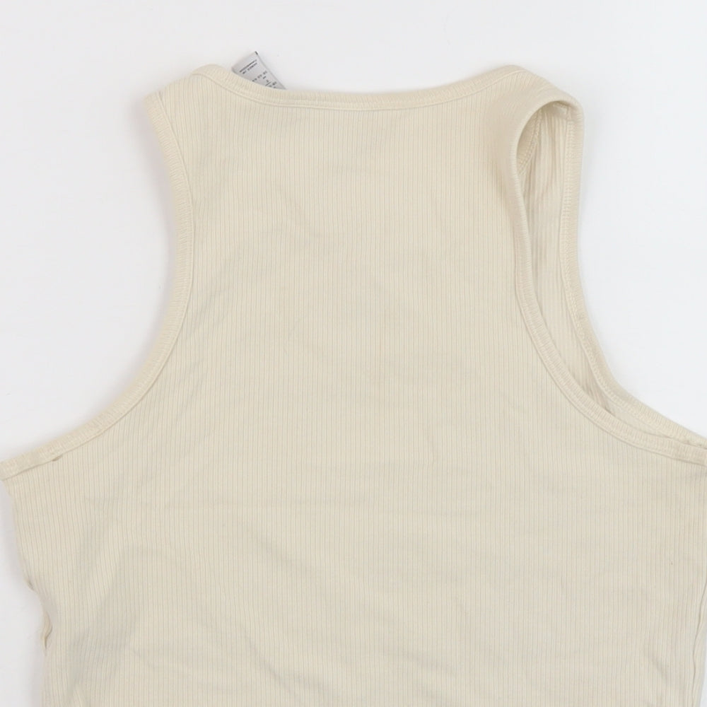 adidas Womens Beige Cotton Cropped Tank Size 12 Round Neck Pullover