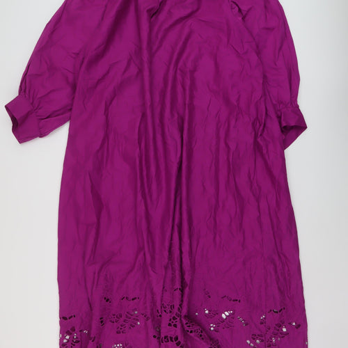 H&M Womens Purple Cotton A-Line Size M Round Neck Tie