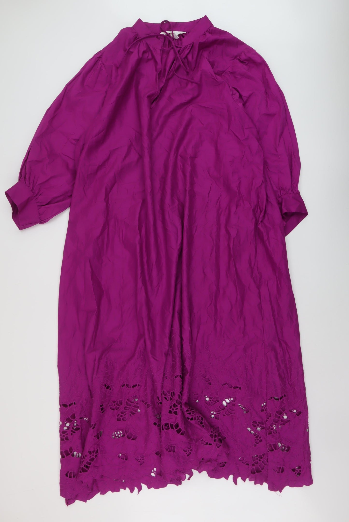 H&M Womens Purple Cotton A-Line Size M Round Neck Tie