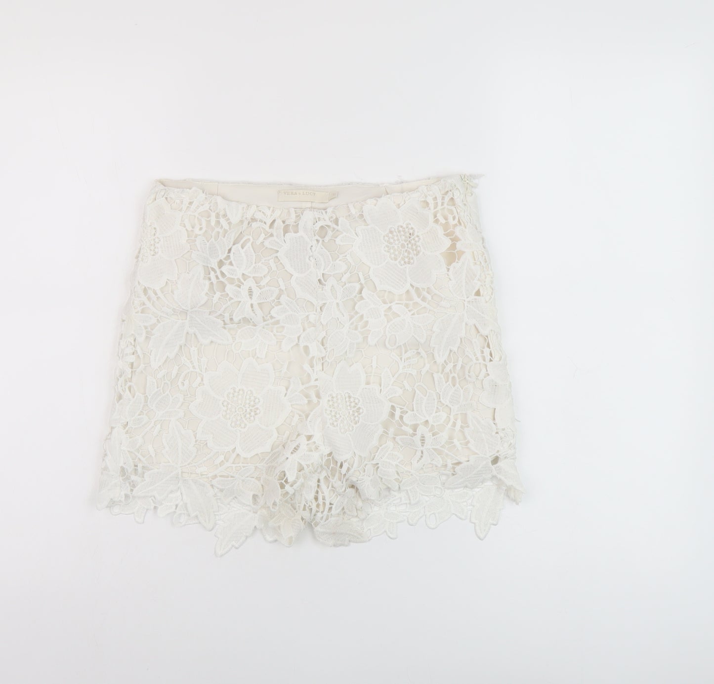 Vera & Lucy Womens Ivory Polyester Basic Shorts Size S L3 in Regular Zip