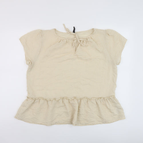 Peppercorn Womens Beige Viscose Basic Blouse Size 12 Round Neck