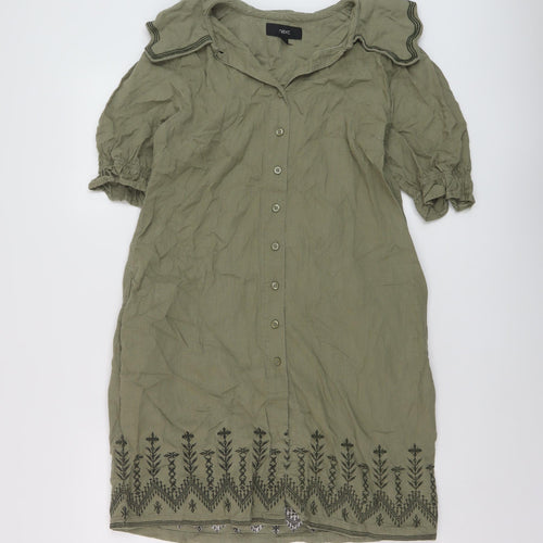 NEXT Womens Green Viscose Shirt Dress Size 10 V-Neck Button