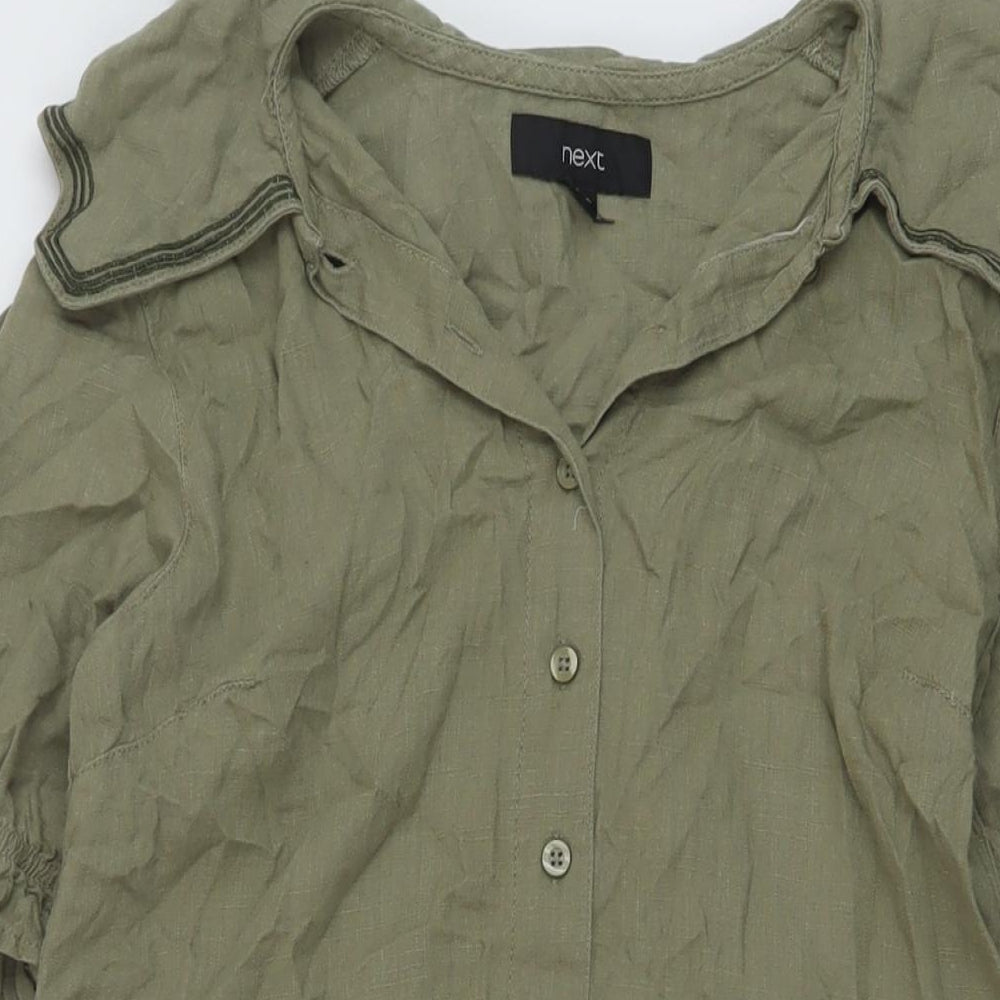 NEXT Womens Green Viscose Shirt Dress Size 10 V-Neck Button