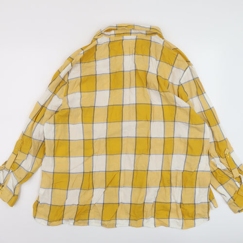 Damart Womens Yellow Plaid Cotton Basic Blouse Size 28 V-Neck