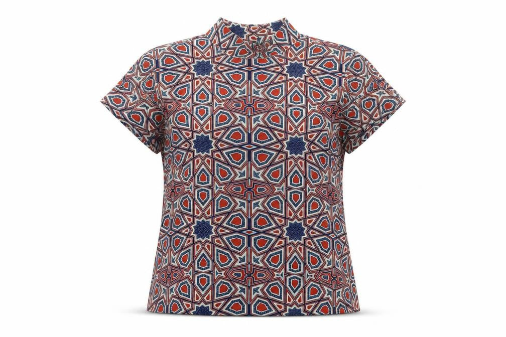 Monki Womens Multicoloured Geometric Polyester Basic T-Shirt Size S Mock Neck