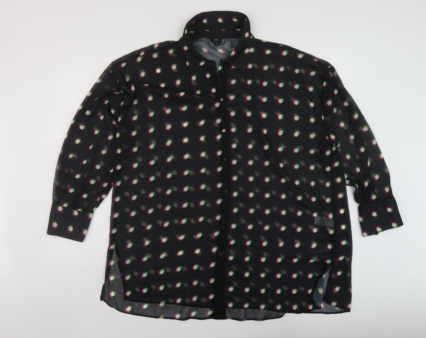 River Island Womens Black Geometric Polyester Basic Blouse Size 18 Collared