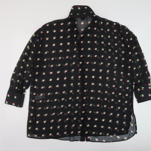 River Island Womens Black Geometric Polyester Basic Blouse Size 18 Collared