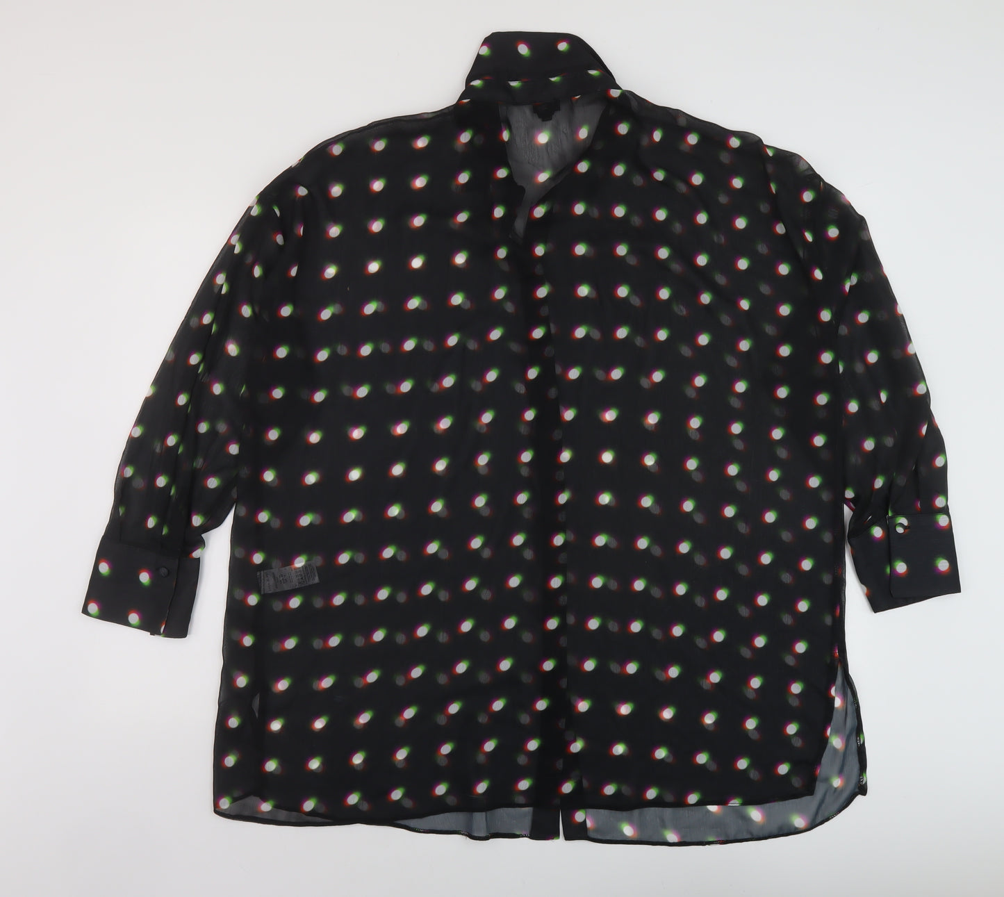 River Island Womens Black Geometric Polyester Basic Blouse Size 18 Collared
