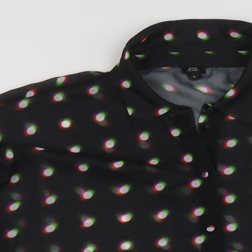 River Island Womens Black Geometric Polyester Basic Blouse Size 18 Collared