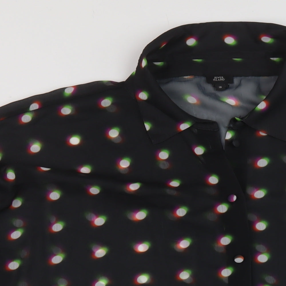 River Island Womens Black Geometric Polyester Basic Blouse Size 18 Collared