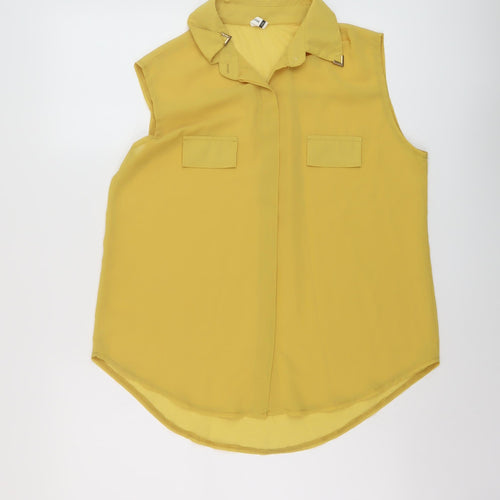 Favo Look Womens Yellow Polyester Basic Blouse Size 2XL Collared