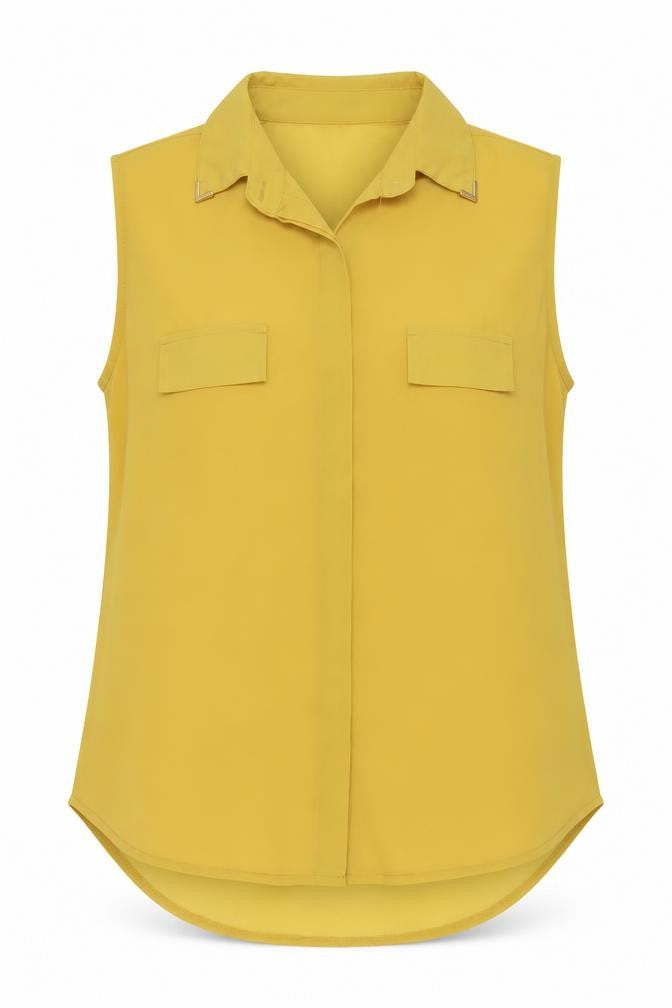 Favo Look Womens Yellow Polyester Basic Blouse Size 2XL Collared