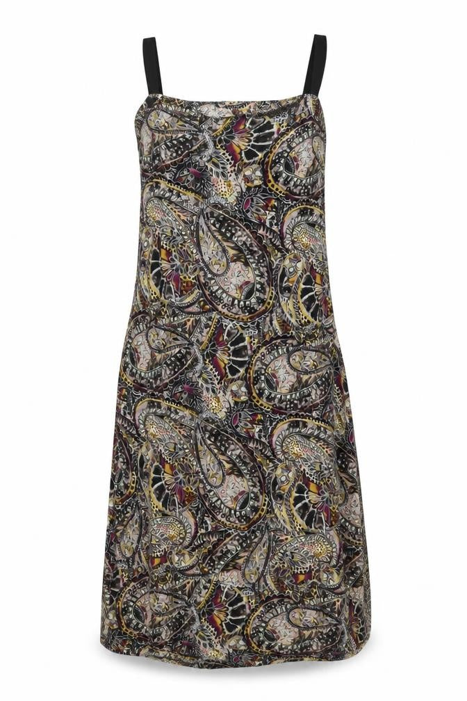 Front view of Next women’s multicoloured geometric viscose a-line, size UK 8, square neck pullover