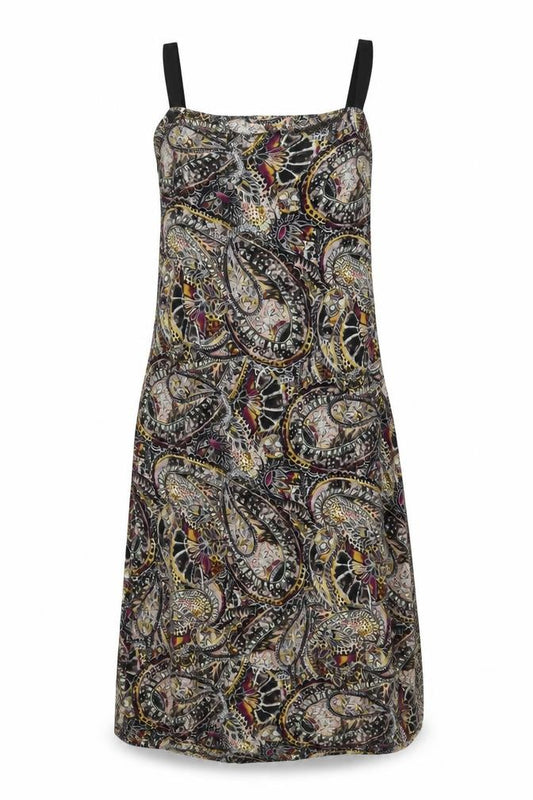 Front view of Next women’s multicoloured geometric viscose a-line, size UK 8, square neck pullover