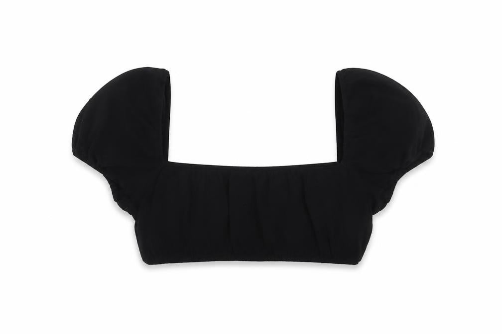 Front view of H&M women’s black polyester cropped blouse, size M, square neck