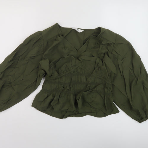 Marks and Spencer Womens Green Viscose Basic Blouse Size 12 V-Neck