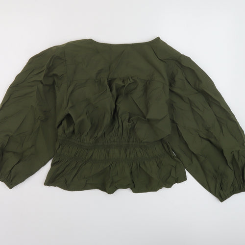 Marks and Spencer Womens Green Viscose Basic Blouse Size 12 V-Neck