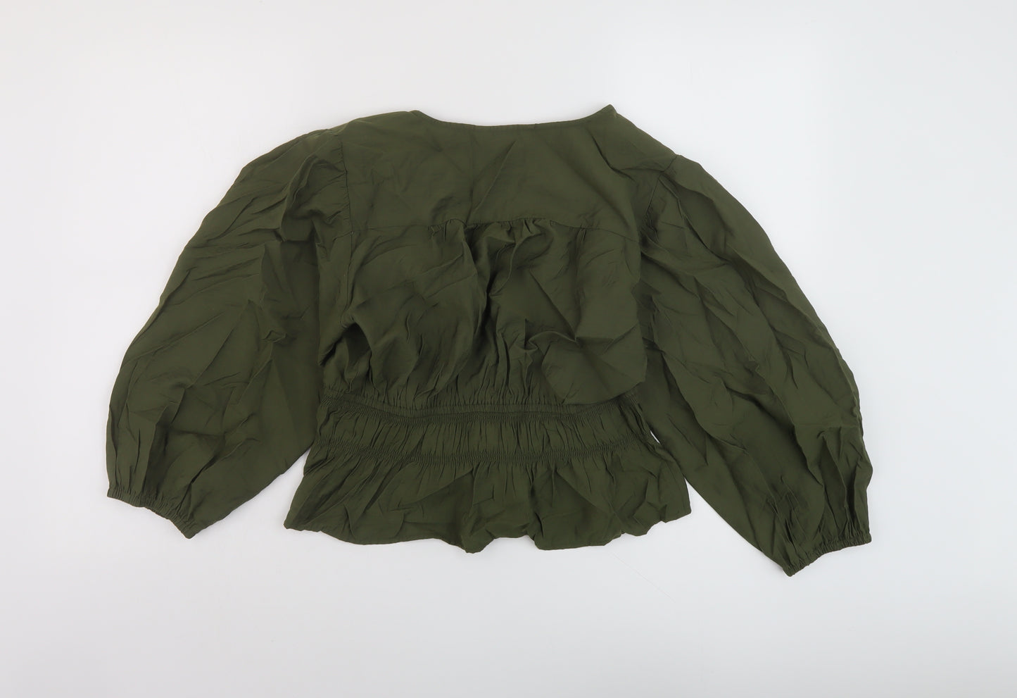 Marks and Spencer Womens Green Viscose Basic Blouse Size 12 V-Neck