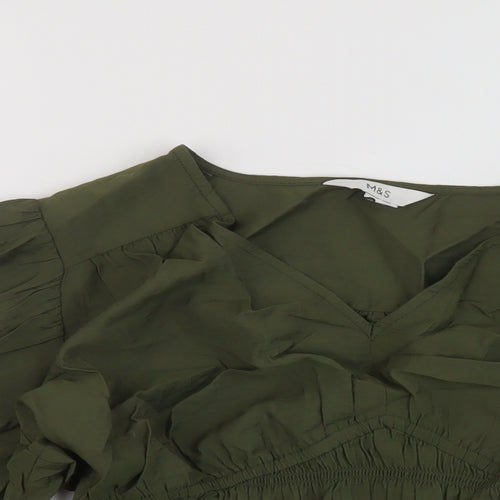 Marks and Spencer Womens Green Viscose Basic Blouse Size 12 V-Neck