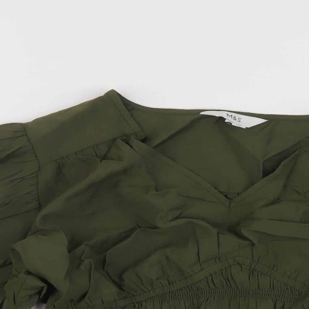 Marks and Spencer Womens Green Viscose Basic Blouse Size 12 V-Neck