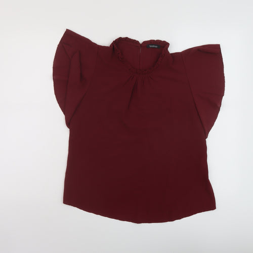 Boohoo Womens Red Polyester Basic Blouse Size 8 Mock Neck