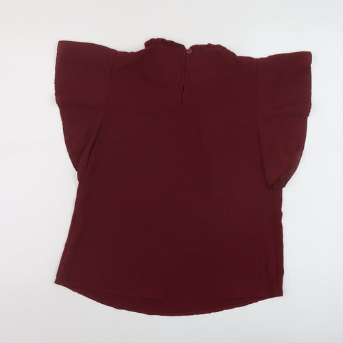 Boohoo Womens Red Polyester Basic Blouse Size 8 Mock Neck