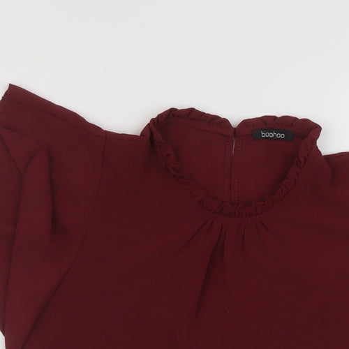Boohoo Womens Red Polyester Basic Blouse Size 8 Mock Neck