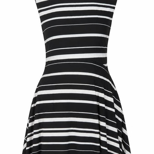 French Connection Womens Black Striped Cotton A-Line Size 12 Round Neck Zip